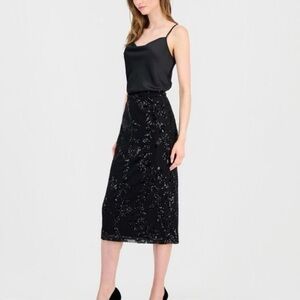 Elie Tahari Midnight Black Patterned Midi Skirt